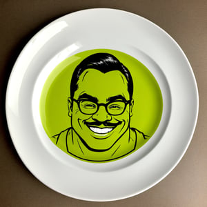 fnxipltz,a plate with  a picture of salt bae as shrek