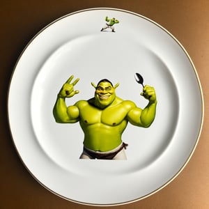 fnxipltz,a plate with  a picture of salt bae as shrek