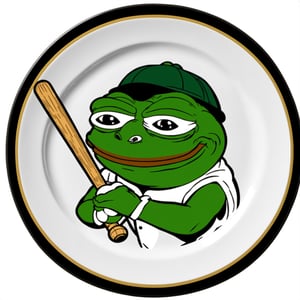 fnxipltz,a plate with  a meme of a pepe frog holding a baseball bat