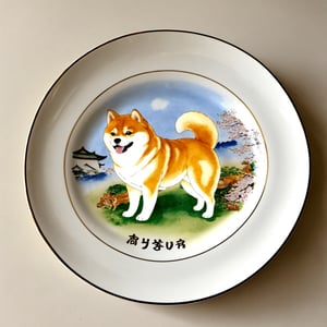 fnxipltz,a plate with  a chonky shiba inu dog