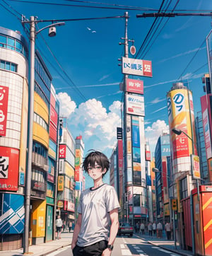 masterpiece:1.2, best quality:1.2, 8k raw, (anime:1.0), color pencil drawing of shibuya,1guy