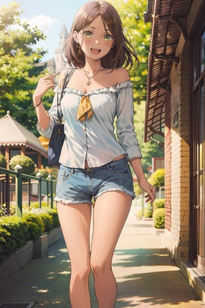 (masterpiece:1.1), (highest quality:1.1), (HDR:1.0), 1girl, perfect body, laugh, open mouth, (wearing white button_shirt with yellow tie), cut off denim shorts:0.5, sneakers, attractive, stylish, designer, black, asymmetrical, waterfront walkway, SAM YANG, Female, hmnc1, High detailed, full leg tattoos:1.5,retrobigguns