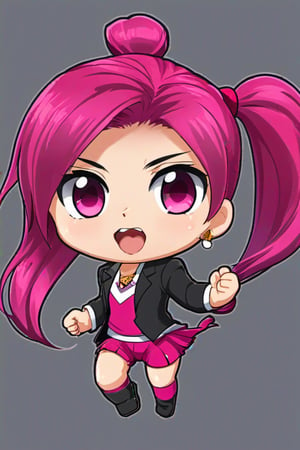 ((best quality)), ((masterpiece)), ((best quality)),  ((highres)), ((high quality)), 1girl, Fuscia hair, ponytail, Fuscia eyes, angry, tears, Fuscia suit, running, ((Chibi)), ((baby face)),Chibi,Chibi Style,detailmaster2