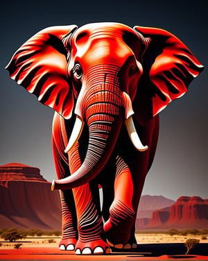 A mythitical Red elephant, (masterpice), best quality, high quality, high detailed, perfect body,perfect_face, high_detailed_face, realism face, good body, , , dark bakground