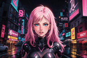 a woman with long hair standing in the rain in a city, [ 4 k synthwave art style ]!!, synthwave art style ]!!, martin ansin, synthwave art, 4k detailed digital art, synthwave art style, alena aenami and artgerm, cyberpunk art style, synthwave style, jen bartel, martin ansin artwork portrait

