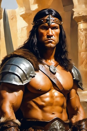 a portrait, studio portrait, a stylized painting photograph of the legendary Cimmerian Conan the Barbarian 