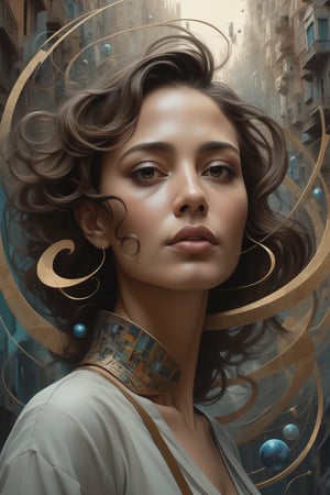 style of Alejandro Burdisio, a beautiful woman (half-faced with random digital shapes sweeping in:1.5) in an otherworldly (poster close up:0.7), her face connecting with the abstract forms to create a sense of harmony and intrigue amidst cosmic voids.






