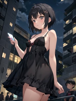 (night:1.3), 1girl, standing, narrow waist, lingerie, medium-shot, sidelighting, (masterpiece), outdoors, street,penini,Jj, loli