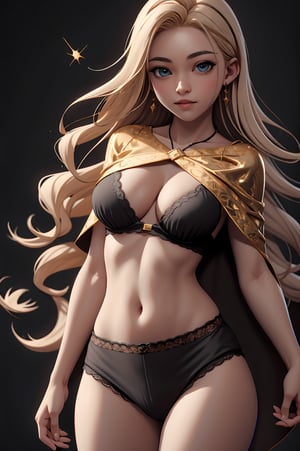 (masterpiece, high-detail, high quality), Best Quality, ultra-detailed, unreal engine,absurdres,
1girl,solo, sparkle_eyes, long_hair, , 18 year old, silky hair,straight hair, ash Blonde hairs,  visible body, body-tight, crop top short, lace,gold trim,no bra,under boob croptop, (black clothes),lace panties,mage cape, thicc panties,
(perfect eyes), perfect face, for a beautiful face with symmetry, very detailed beautiful face and eyes, (pretty skin),white skin, seethrough, sheer_clothes,

show under_boob, underbreast, show navel. adult lady, adult life, POV,(big ass),
basic background, coffee background, Ambilight,cinematic light,professional lighting, (nsfw:1),glitter, (mage style), (fantasy),A girl dancing ,noctuyen,

cowboy_shot, upper body