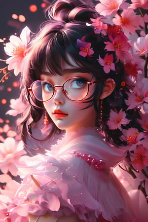 a close up of a person wearing glasses, inspired by Jin Homura, serial art, lineless, dark themed, ruan cute vtuber, perfect android girl family, !!highly detailed!!, yume nikki, low quality footage, rin tohsaka, y 2 k cutecore clowncore, full protrait, roblox avatar