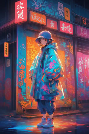 A captivating photo of The Sartorial Visionary, a fashion-forward individual whose outfits are a blend of graffiti, anime, ukiyo-e, architecture, dark fantasy, and other eclectic styles. The individual is standing in a dimly lit, urban landscape with graffiti-covered walls, and a sense of mystery and wonder. The colors of the outfit and the environment are vibrant and contrasting, creating a visually striking and dynamic scene., wildlife photography, vibrant, painting, architecture, cinematic, fashion, poster, product, graffiti, photo, 3d render, anime, illustration, portrait photography, ukiyo-e, conceptual art, dark fantasy