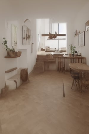 interior in a large hall beige and brown tones SCANDINAVIAN style