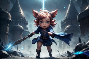 (best quality, masterpiece, beautiful and aesthetic:1.2, colorful, dynamic angle), (Final Fantasy, ( Lalafell Blue Mage ,  (full body:0.6) , dark  atmostpher, boss fight  | detailed background | sparkles | shiny ),(action shot, original art, extreme detailed, highest detailed, great lighting), 