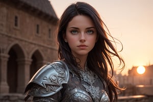 (masterpiece), (extremely intricate:1.3), (realistic), portrait of a girl, the most beautiful in the world, (medieval armor), metal reflections, upper body, outdoors, intense sunlight, far away castle, professional photograph of a stunning woman detailed, sharp focus, dramatic, award winning, cinematic lighting, , volumetrics dtx, (film grain, blurry background, blurry foreground, bokeh, depth of field, sunset,interaction, Perfectchainmail,((confident))