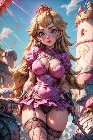 ((princess peach))(32DD)(((huge breasts))),((upskirt))(((tight pink bra)))(((see_through pink lingerie)))(((sexy lingerie stockings))),((saggy natural huge breasts)),((sexy natural huge breasts)),((young girl)),(light on face), navel, translucent lingerie, busty petite body, skinny waist, wide pelvis, athletic body,skinny body,nice hands, pretty eyes,pretty face,full lips,(((closed mouth))),very long blonde hair, ((32k))((uhd))(((upskirt))),(((sexy thong))), (masterpiece)(top)(quality)(best quality) official art, beautiful and aesthetic:1.2),
(1girl black and pink mix dress ), extreme detailed,
((blurry bowser's castle in the background medium far away)),
((colorful)), ((heavenly)),3DMM,(((porn quality))),Realism,yuzu,Detailedface,(((fishnets))),fit,((normal girl body proportions)),lingerie,((sexy thigh gap))