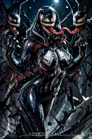 Venom, facial portrait, inside lab, large vials, venom, symbiote, 