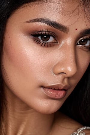 Portrait, close-up of a sexy Indian model, indian girl, eye makeup, lusty, ultra-realistic, portrait, shot on a Sony A7III, high quality 