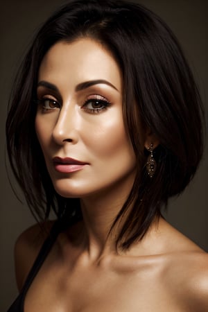 Photorealistic, Cher, facial portrait, sexy stare, smirked, 