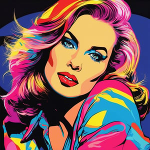 Digital Art: A stunning depiction of a pornstar, radiant under vibrant neon lights, her sultry gaze pierces through the darkness, exuding confidence and allure. Inspired by the bold colors and dynamic compositions of the Pop Art movement, think Andy Warhol meets Roy Lichtenstein.