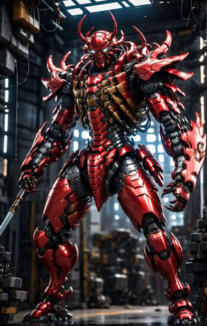 Angry Agile Spider mecha robo soldier character, red armor, anthropomorphic figure, wearing futuristic soldier armor and weapons, reflection mapping, realistic figure, hyperdetailed, cinematic lighting photography, 32k uhd with a golden staff, roaring

By: panchovilla,mecha