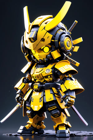 (masterpiece, best quality:1.5), EpicLogo, samurai, robot, yellow armor, yellow face, Ten-Ten word on armor, pixel style, central view, cute, hues, Movie Still, cyberpunk, cinematic scene, intricate mech details, ground level shot, 8K resolution, Cinema 4D, Behance HD, polished metal, shiny, data, white background