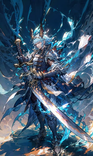 1male, 16k, hd, detailed, futuristic, masterpiece,katana,samurai, detailed face, complex_background,no_humans, detailed face, beautiful detailed eyes), High contrast, (best illumination, an extremely delicate and beautiful),dynamic pose, warzone,((holding dark sword with two hands, katana))

,vane /(granblue fantasy/),zhongfenghua