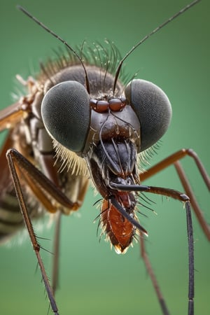 Marco photography of a mosquito head, everything sharp in focus, highly detailed
