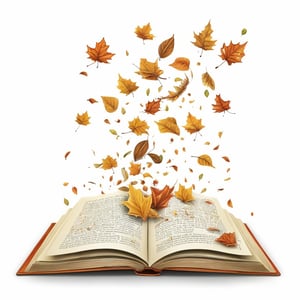 illustration of autumn leaves falling on an open book, the leaves are falling from a tree, natural light, HD, detailed,hdr, 8k, Canon EOS 4000D