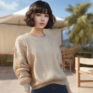 (masterpiece:1.3), (8k, photorealistic, RAW photo, best quality: 1.4), (1girl), beautiful face, (realistic face), (black hair, short hair:1.3), beautiful hairstyle, realistic eyes, beautiful detailed eyes, (realistic skin), beautiful skin, (sweater), absurdres, attractive, ultra high res, ultra realistic, highly detailed, golden ratio 