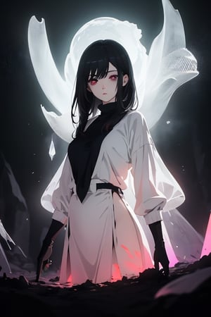 1woman(black hair, red eyes), absurdres, highres, ultra detailed, (1girl:1.3),BREAK, infrared photography, otherworldly hues, surreal landscapes, unseen light, ethereal glow, vibrant colors, ghostly effect,Marin Kitagawa,kitagawa marin sb