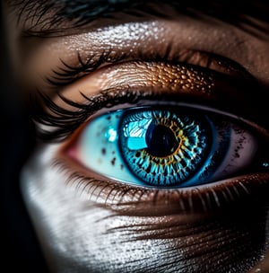 style of Tyler Shields, ligth blue, close up, macro, sky background, realistic, detailed, photography, thematic background, ambient enviroment, epic, candystyle, eyeball, 