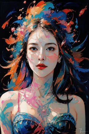 abstract expressionist painting abstract beauty,centered,looking at the camera,approaching perfection,dynamic,moonlight,highly detailed,digital painting,artstation,concept art,smooth,sharp focus,illustration,art by Carne Griffiths and Wadim Kashin . energetic brushwork, bold colors, abstract forms, expressive, emotional, official art,unity 8k wallpaper,ultra detailed,beautiful and aesthetic,masterpiece,best quality,(zentangle, mandala, tangle, entangle),(fractal art:1.3),1girl,extremely detailed,dynamic angle,cowboyshot,the most beautiful form of chaos,elegant,a brutalist designed,vivid colours,romanticism,by james jean,roby dwi antono,ross tran,francis bacon,michal mraz,adrian ghenie,petra cortright,gerhard richter,takato yamamoto,ashley wood,atmospheric,ecstasy of musical notes,streaming musical notes visible,