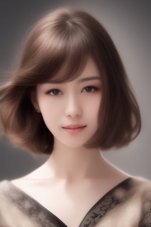 (((Close-up of face)))、(((Absolutely shoulder-length brown straight short bob)))、(((She is posing like a hair salon model, with a black wall indoors as the background.)))、(((Casual black winter long sleeves with shoulders covered)))、Half Japanese, half Korean、18 year old girl、Standing Alone、Looking forward、Light eye makeup、Brown Hair Color、Flat and 、Hair blowing in the wind、Actress Quality、Glossy, ultra-realistic face、Smiling face、Watery eyes、Gazing Up、Subtle lighting effects、 Ultra-Realistic Capture、Very detailed、High resolution 16K close up of human skin。Skin texture must be natural、The details must be such that pores can be clearly seen、The skin is healthy、Uniform tone、Use natural light and colors、A worn-out, high-quality photo taken by a model agency&#39;s in-house photographer.、smile、(((SIGMA 300 mm F/1.4,1/1000 sec shutter,ISO 400))),Korean