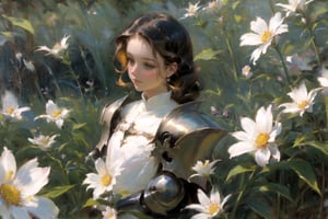 masterpiece, 1girl, upper body, paladin, flower meadow