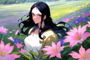 masterpiece, 1girl, upper body, paladin, flower meadow,nico robin