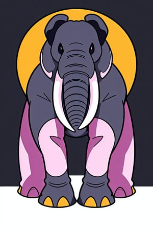 graphic design t-shirt, flat design , Elephant, Miami street, colorful hues, highly detailed clean, vector image, photorealistic masterpiece, professional photography, realistic Elephant, simple sunrise background for the Elephant, flat black background, isometric, bright vector((black background))