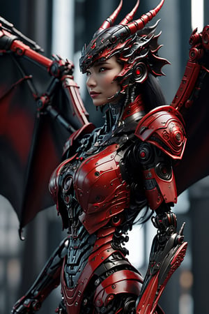 (robotic black and red dragon),(masterpiece, Extremely detailed, 8k, photorealistic,UHD,best quality, highres:1.3),robort, naked women, cyberpunk style