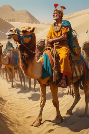 (masterpiece), (extremely intricate), fantasy, ((hyper-realistic, 4K, ancient Romans, year 276 to 282)

the Roman armies on the camels passing in the cereal production in Egypt with the swamps 



(((colorful clothing, intricate details on clothing))), (perfect composition:1.4), aspect ratio 1:1, beach, deviantart hd, artstation hd, concept art, detailed face and body, award-winning photography, margins, detailed face, professional oil painting by Ed Blinkey, Atey Ghailan, Jeremy Mann, Greg
