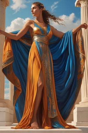 (masterpiece), (extremely intricate), fantasy, (((hyperrealistic, 8K, Ancient Greek mythology,)

Greek Goddess Metis fixing a Greek Goddess robe.

(colorful Greek God's clothing, intricate details), ( perfect composition:1.4 ) Deviantart HD, art station hd, concept art, detailed face and body.
