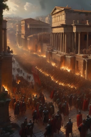 (masterpiece), (extremely intricate), fantasy, (hyperrealistic, 4K, Ancient Roman), ( Year 180 AD ),

- (Image of ancient Rome in chaos showing a civil war on the streets.
- with people fighting

(intricate details on clothing), deviantart hd, art station hd, concept art, award-winning photography, margins, detailed face, professional oil painting by Ed Blinkey, Atey Ghailan, Jeremy Mann, Greg
