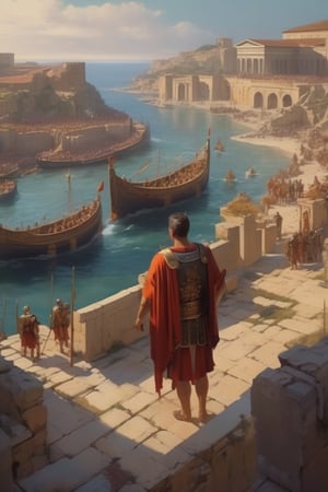 (masterpiece), (extremely intricate), fantasy, ((hyperrealistic, 4K, Ancient Roman), (Visualize Hadrian's military strategy by designing a map that highlights the fortified borders of the Roman Empire during his reign.)), (((colorful clothing, intricate details on clothing))), (perfect composition:1.4), aspect ratio 1:1, beach, deviantart hd, artstation hd, concept art, detailed face and body, award-winning photography, margins, detailed face, professional oil painting by Ed Blinkey, Atey Ghailan, Jeremy Mann, Greg
