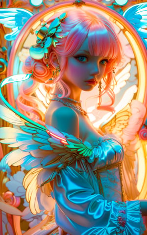 anime_artwork, rococo, grand_photograph, annoyed_girl, neon_glowing_hair, canon_5d_mark_4, neon_light, kodak_ektar, flamboyant, pastel_colors, curved_lines, elaborate_detail, rococo, art by j.c. leyendecker,more detail XL,angel wings,aura,DonMM1y4XL