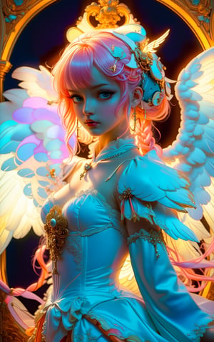 anime_artwork, rococo, grand_photograph, annoyed_girl, neon_glowing_hair, canon_5d_mark_4, neon_light, kodak_ektar, flamboyant, pastel_colors, curved_lines, elaborate_detail, rococo, art by j.c. leyendecker,more detail XL,angel wings,aura,DonMM1y4XL,full body,portraitart,portrait art style, in the style of esao andrews