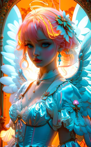 anime_artwork, rococo, grand_photograph, annoyed_girl, neon_glowing_hair, canon_5d_mark_4, neon_light, kodak_ektar, flamboyant, pastel_colors, curved_lines, elaborate_detail, rococo, art by j.c. leyendecker,more detail XL,angel wings,aura