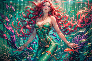 (((masterpiece))), (((best quality))), ((ultra-detailed)), ((underwater)), five fingers, (illustration),(beautiful detailed water),((coral)), ((extremely delicate and beautiful girl)),dynamic angle,floating,(beautiful detailed eyes),(detailed light),floating hair,glowing blight eyes,(splash),underwater),((fishes)),twintails, blue eyes, long hair, hair ornament, jewelry, blue mermaid, shell bikini, bracelet, earrings, shell necklace, nature, (sunlight),(underwater forest),(painting),(bloom),(detailed glow),(drenched),seaweed,fish, jelly fish, (((Tyndall effect))), cowboy shot, swimming, reaching out,Mermaid