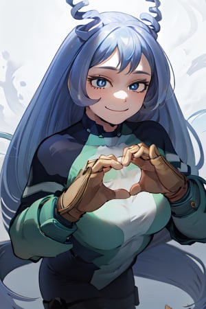 (heart hands, own hands together:1), (masterpiece:1.2), best quality, high resolution, unity 8k wallpaper, long hair, blue eyes,heart hands, smile,Nejire Hado