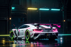 (digital artwork), Super car, wide body kit, modified car, racing livery, rainingmasterpiece, best quality, realistic, ultra highres, depth of field,(full dual colour neon lights:1.2), (hard dual colour lighting:1.4), (detailed background), (masterpiece:1.2), (ultra detailed), (best quality), intricate, comprehensive cinematic, magical photography, (gradients), colorful, detailed landscape, visual key,