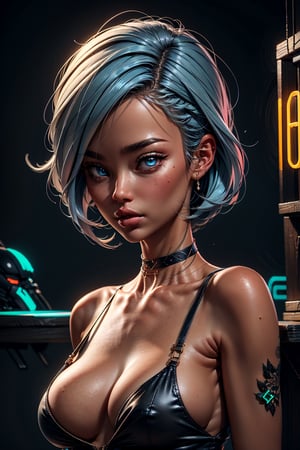 1girl, large breasts, short hair, asymmetrical hair, sexy look, sexy dress, sexy pose, indoors, cinematic, chromatic_aberration, bare shoulders, large cleavage, (sideboobs, breasts overflow:1.1), 
Masterpiece, best quality, ultra resolution, high resolution, HDR, volumetric light,High detailed ,perfecteyes,neonnightKA