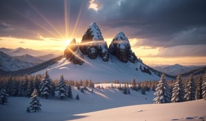 landscape, mountain, sun rays, shine, emotional, artistic, digital art, high details, trending on art-station, cliff HQ, by Minna Sundberg and Alex Heywood, award winning photography, depth of field, cinematic lighting, photographed on a Leica 10772 M-P, 70mm lens, F1.8, ISO 100, (highly detailed, long shot:1.2), photorealism, HDR 4K, cinematic film still, Masterpiece