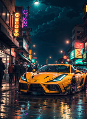 (digital artwork), Super car, wide body kit, modified car, racing livery, raining,
masterpiece, best quality, realistic, ultra highres, depth of field,(full dual colour neon lights:1.2), (hard dual colour lighting:1.4), (detailed background), (masterpiece:1.2), (ultra detailed), (best quality), intricate, comprehensive cinematic, magical photography, (gradients), colorful, detailed landscape, visual key,neonnightKA